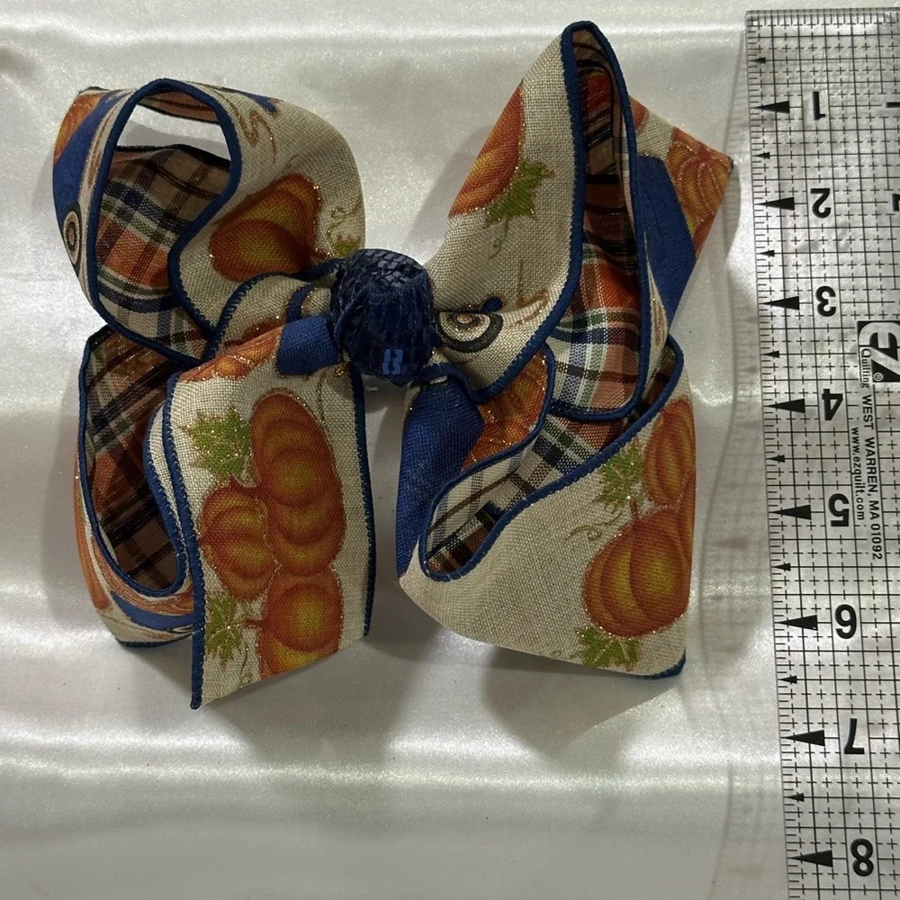 Blue and Orange Pumpkin Print Hair Bow- bundle 2+ & save on shipping costs